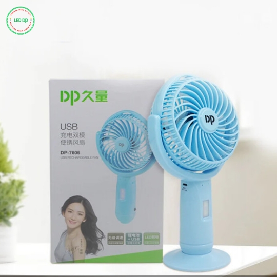  HÀNG CHÍNH HÃNG  QUẠT DP 7606 SẠC CẦM TAY – ĐỂ BÀN - KÈM ĐÈN PIN SIÊU SÁNG.